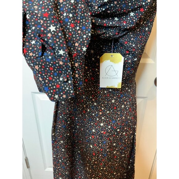 Madewell Black Multicolor Star Print Long Sleeve Dress W/ Necktie, Size 4 (US) - Picture 5 of 8